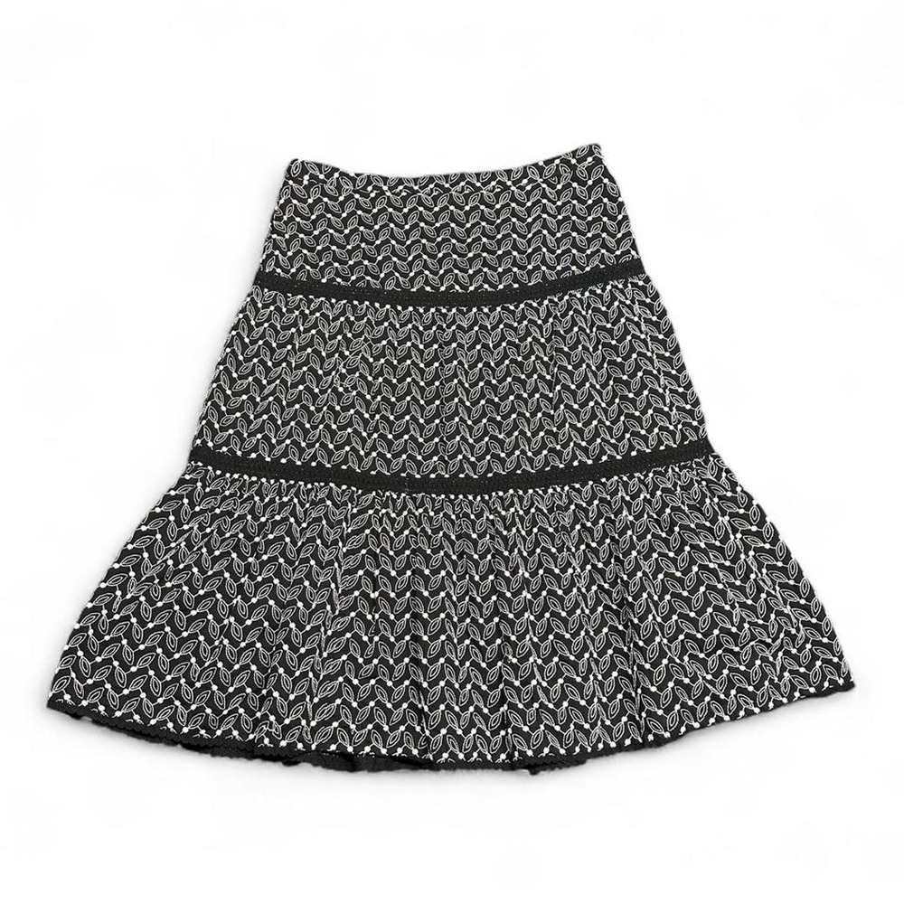Style & Co Tiered Skirt 14 Black White Eyelet Lace Embroidered Y2K Cotton Skirt